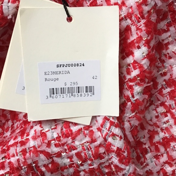 Sandro Red and White Tweed A-Line Skirt - Picture 3 of 5